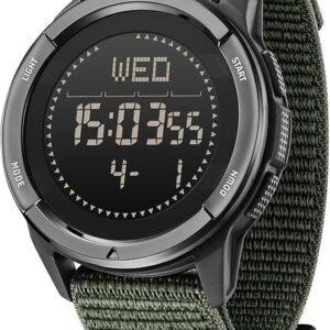 Men’s Tactical Digital Sports Watch – Waterproof Military Grade Design with Nylon Strap & LED Backlight (Army Green)